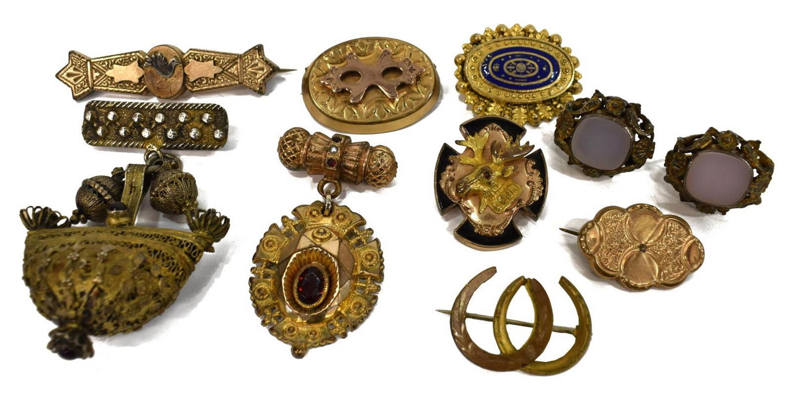 (9) VICTORIAN JEWELRY PINS, EARRINGS, ETRUSCAN (1 of 3)
