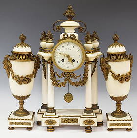 (3) LOUIS XVI STYLE MARBLE CLOCK & GARNITURES (1 of 8)