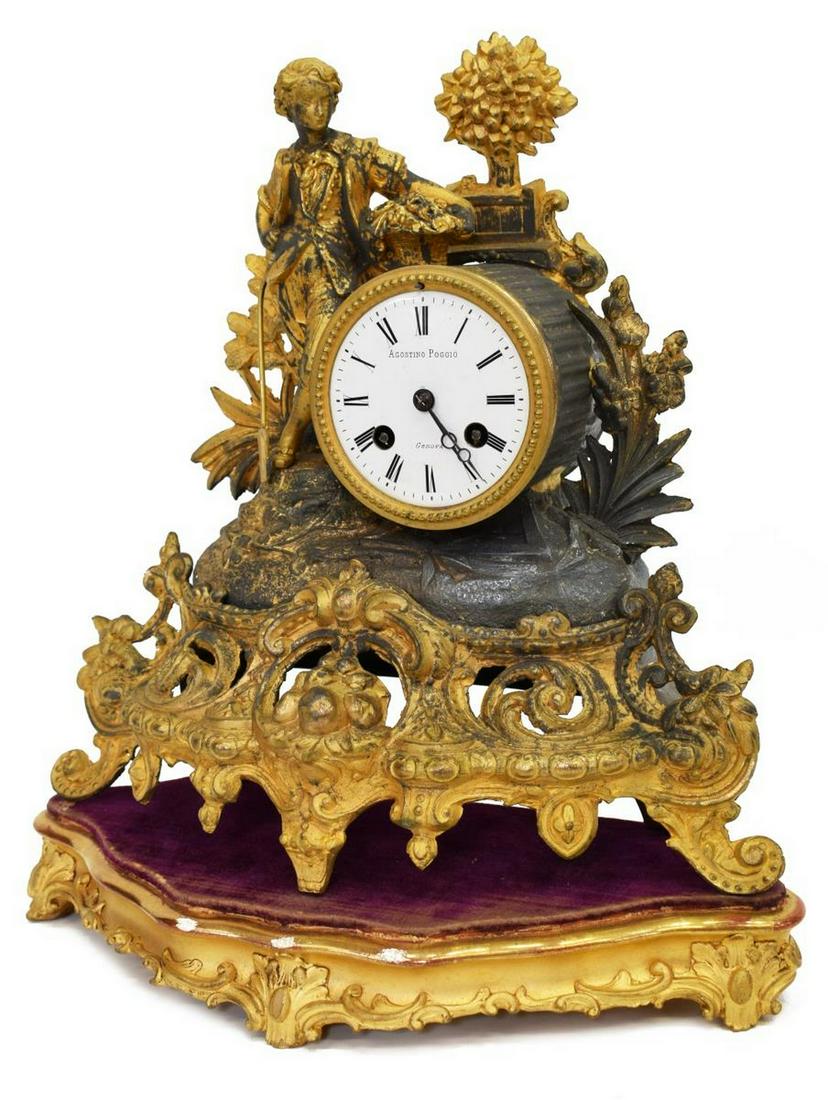 ITALIAN AGOSTINO POGGIO GILT METAL MANTEL CLOCK (1 of 6)
