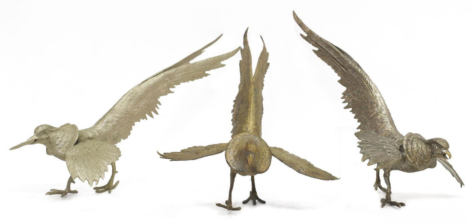 (3) FRENCH SILVERED METAL PHEASANT GARNITURES (1 of 3)