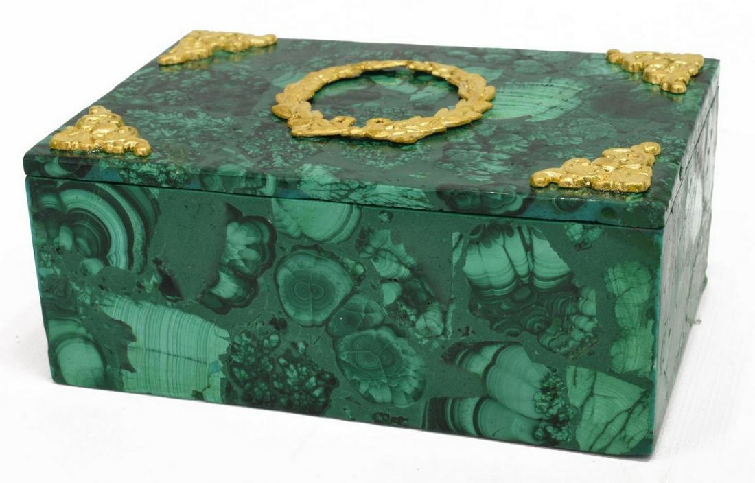 GILT METAL MOUNTED GREEN MALACHITE TABLE BOX (1 of 5)