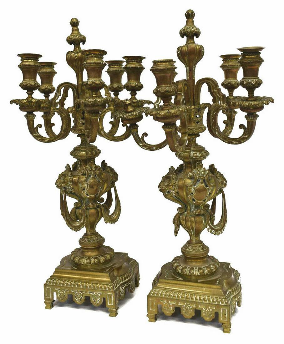 (2) FRENCH GILT BRONZE FIVE-LIGHT CANDELABRA (1 of 3)
