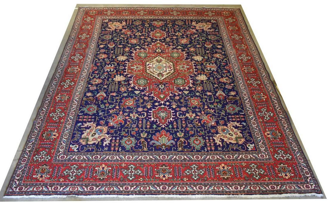 HAND-TIED PERSIAN TABRIZ RUG, IRAN, 13'4" X 9'8" (1 of 3)