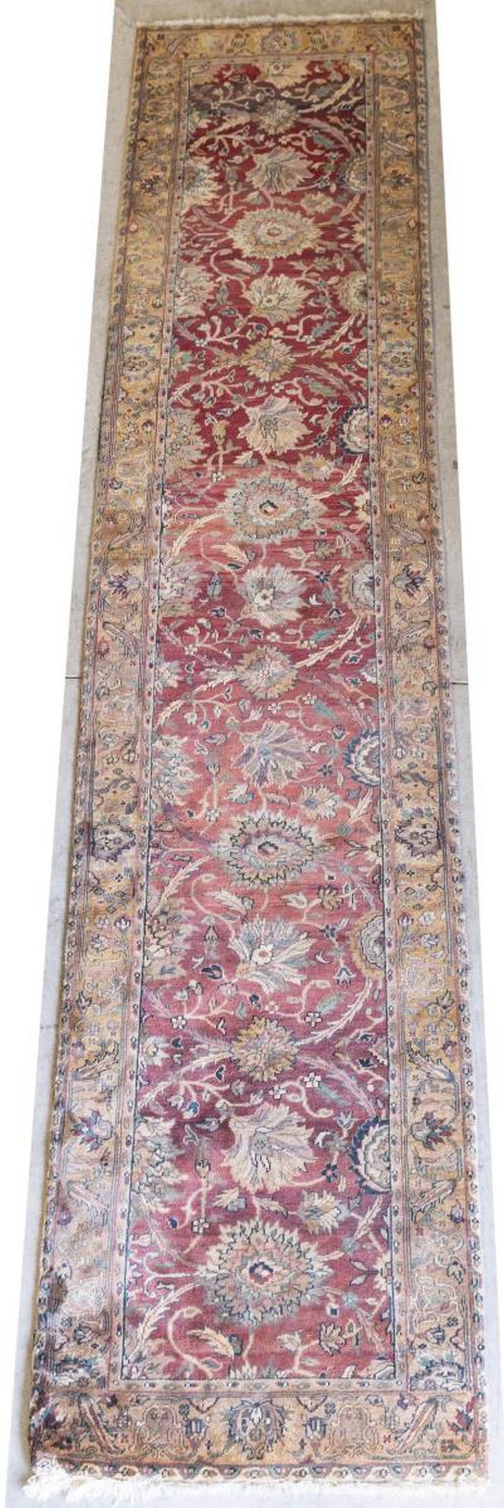 HAND-TIED RUNNER RUG, 12'4" X 2'6.5" (1 of 4)