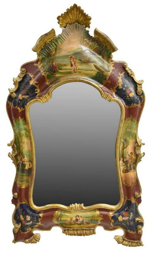 Rococo Style Parcel Gilt Painted Wall Mirror