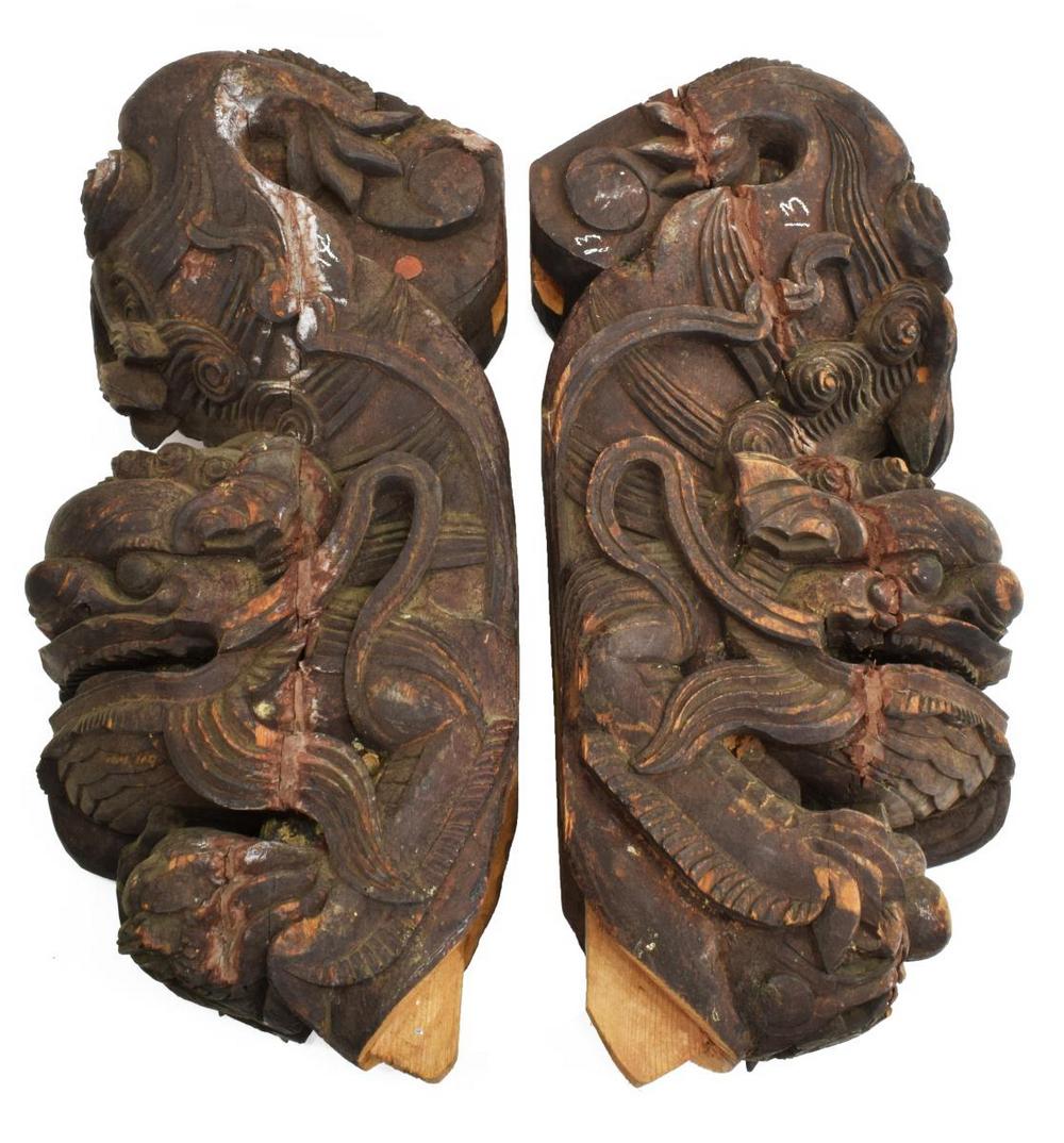 (2) LARGE CHINESE CARVED ARCHITECTURAL ELEMENTS (1 of 4)