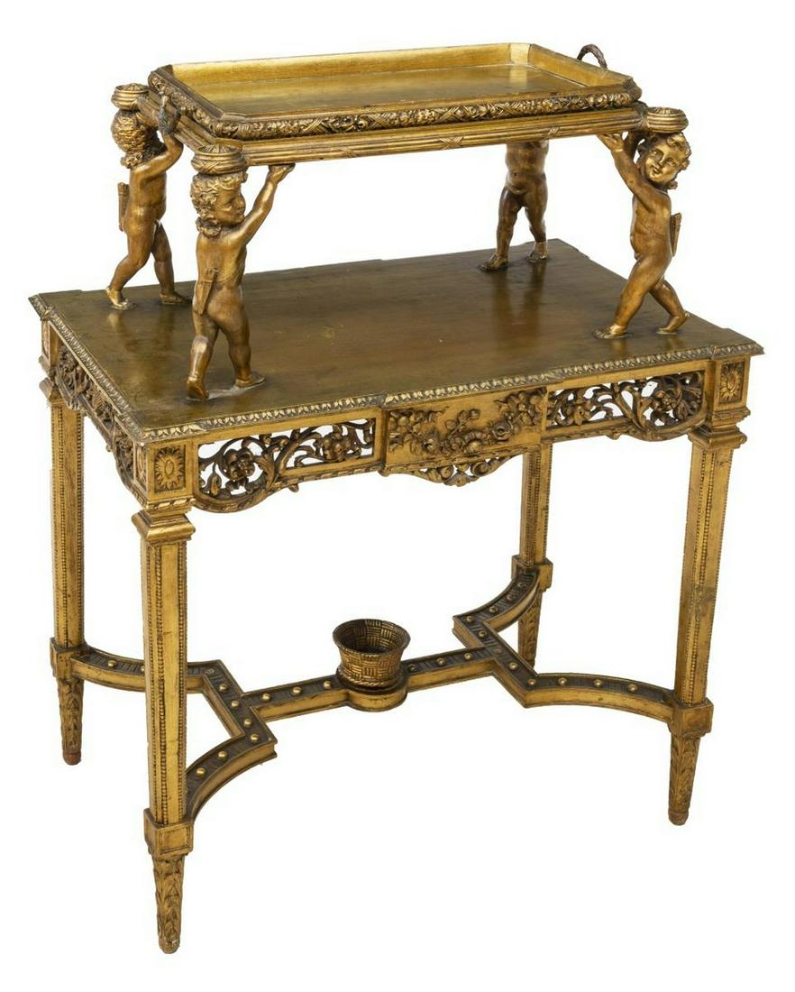 LOUIS XVI STYLE GILTWOOD TRAY-TOP SERVICE TABLE (1 of 2)