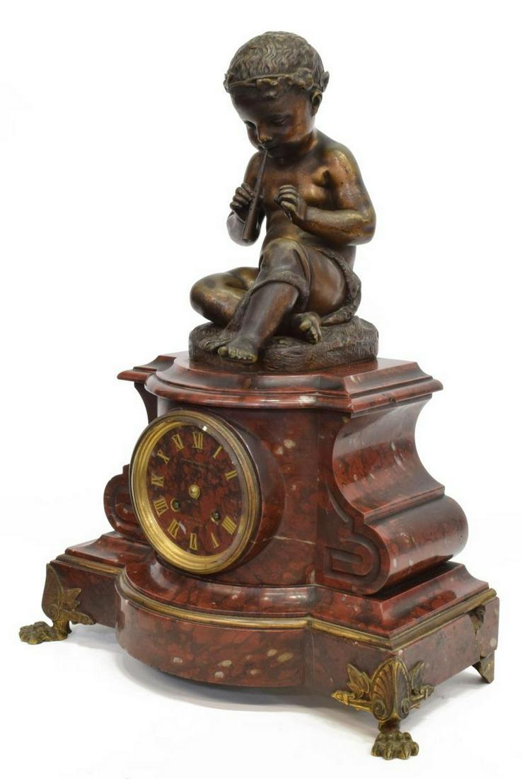 LEMERLE CHARPENTIER ROUGE MARBLE MANTEL CLOCK (1 of 7)
