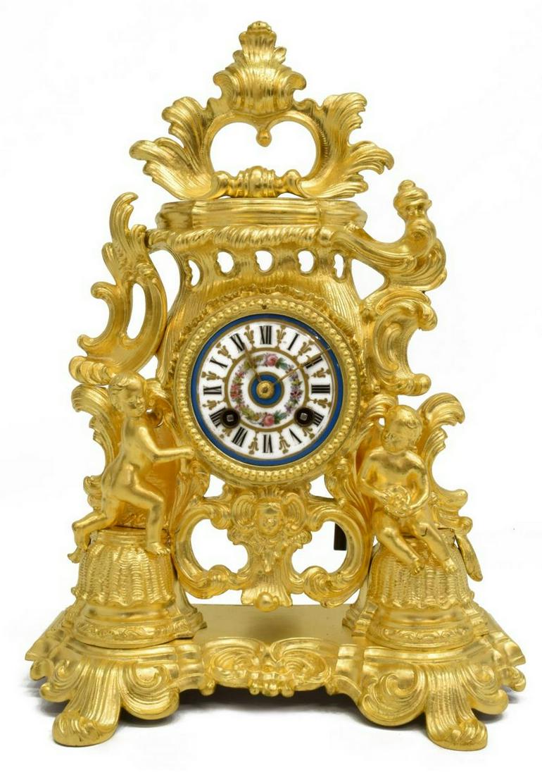 FRENCH LOUIS XV STYLE DORE BRONZE MANTEL CLOCK (1 of 6)