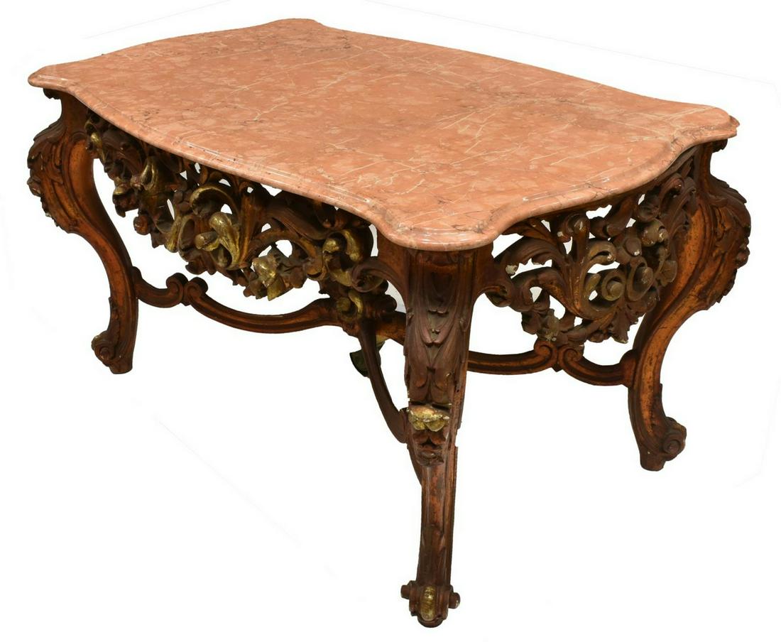 ITALIAN BAROQUE STYLE MARBLE TOP GILT COFFEE TABLE (1 of 4)