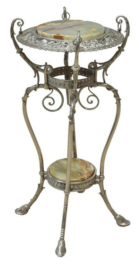 ONYX-TOP SILVER-TONE METAL TWO-TIER PEDESTAL (1 of 2)