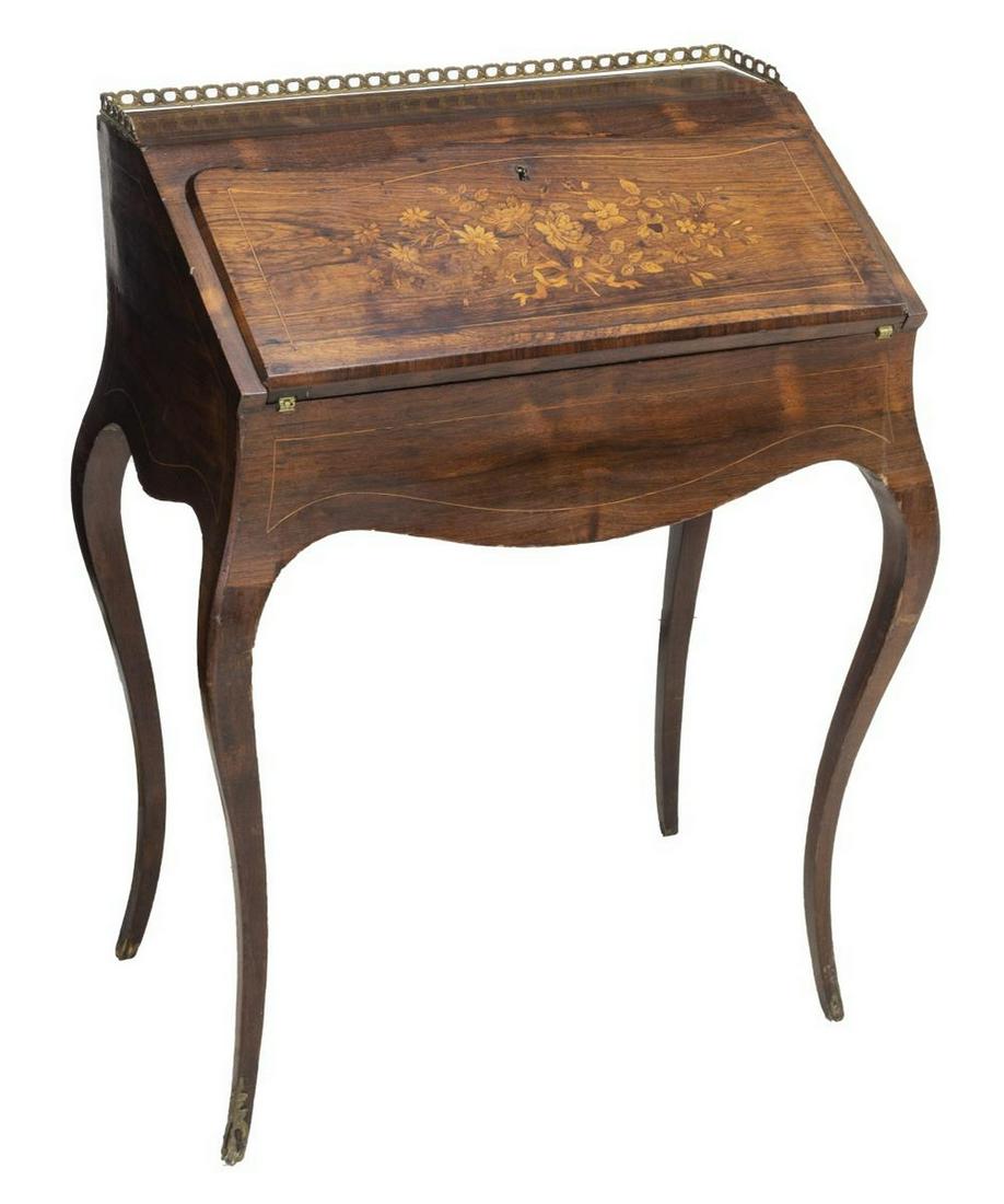 LOUIS XV STYLE MARQUETRY FALL FRONT SECRETARY (1 of 4)