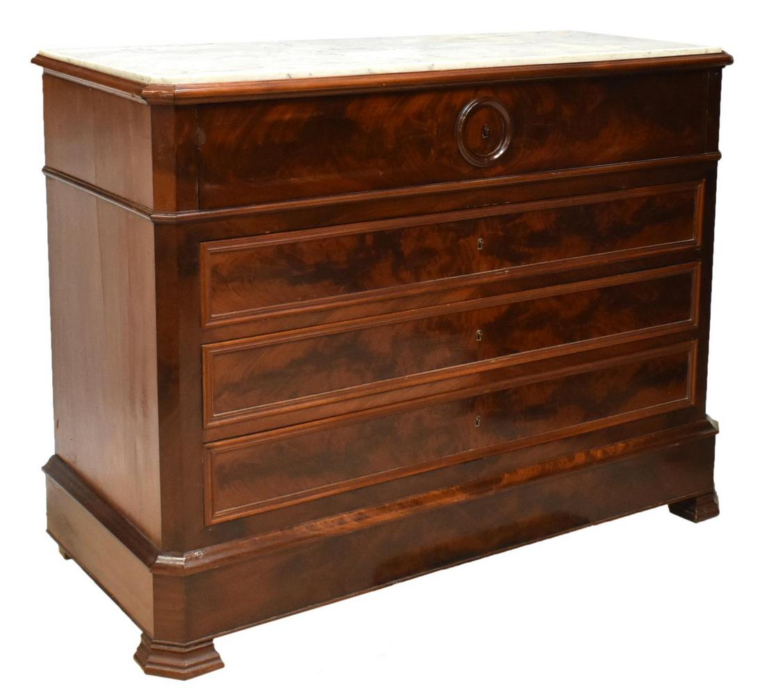 FRENCH LOUIS PHILIPPE MARBLE-TOP MAHOGANY COMMODE (1 of 5)