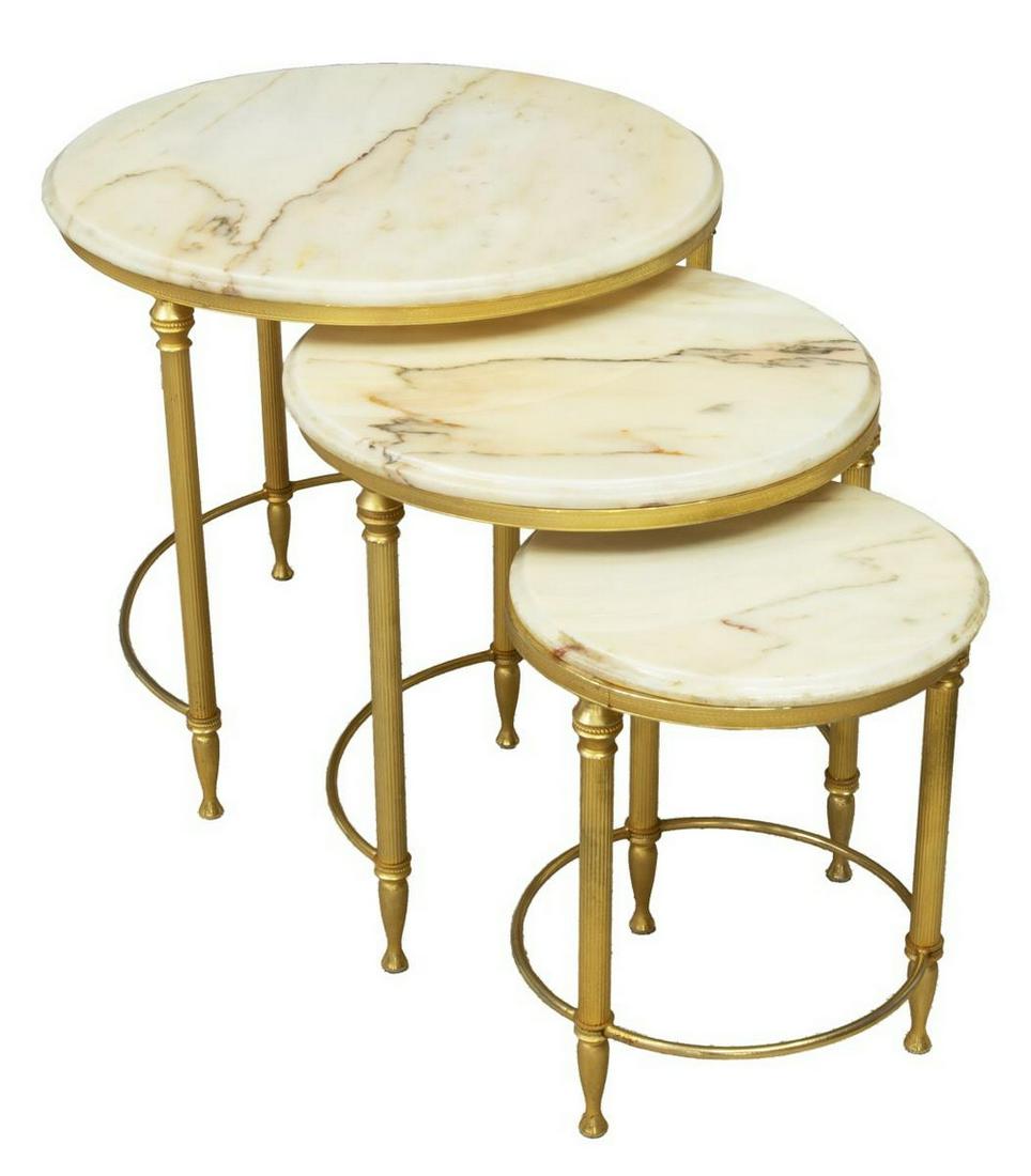 (3) FRENCH LOUIS XVI STYLE ONYX-TOP NESTING TABLES (1 of 2)