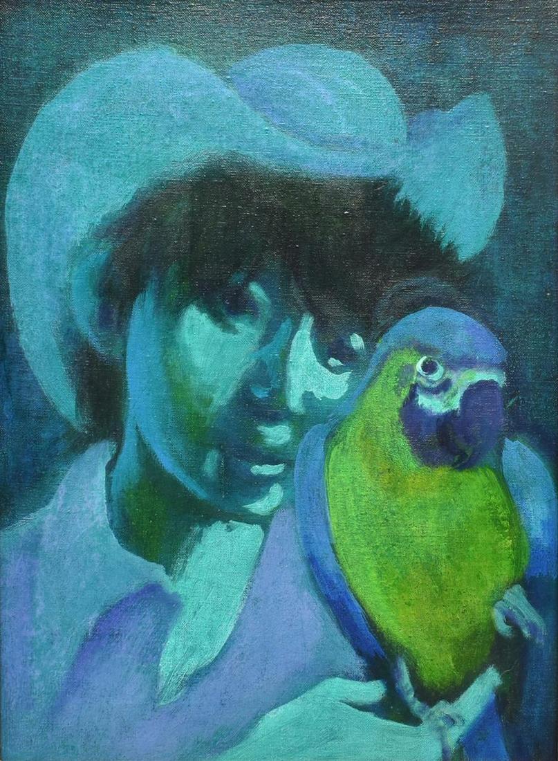 GUSTAV LIKAN (1912-1998) BOY WITH PARROT PAINTING (1 of 4)