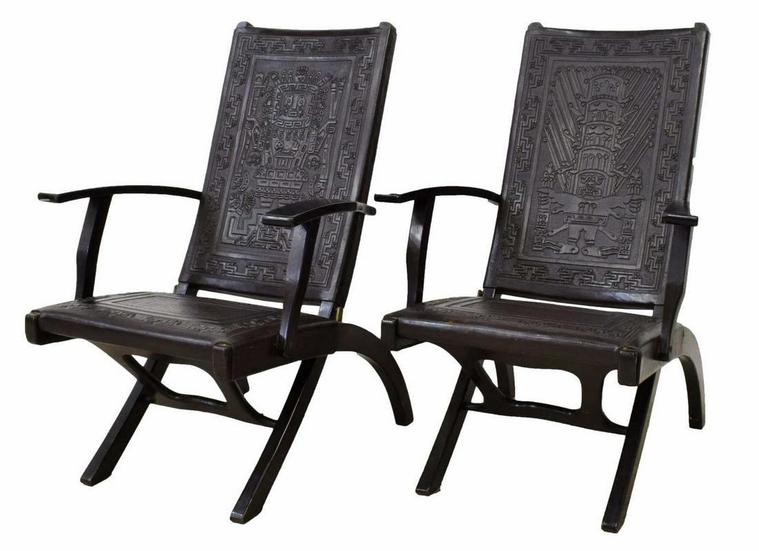 (2) SOUTH AMERICAN MODERN FOLDING LEATHER CHAIRS (1 of 3)