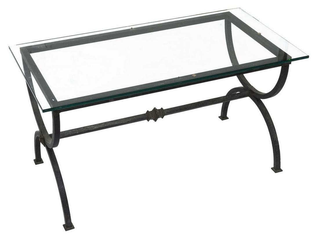 FRENCH MODERN GLASS-TOP IRON SIDE TABLE (1 of 2)