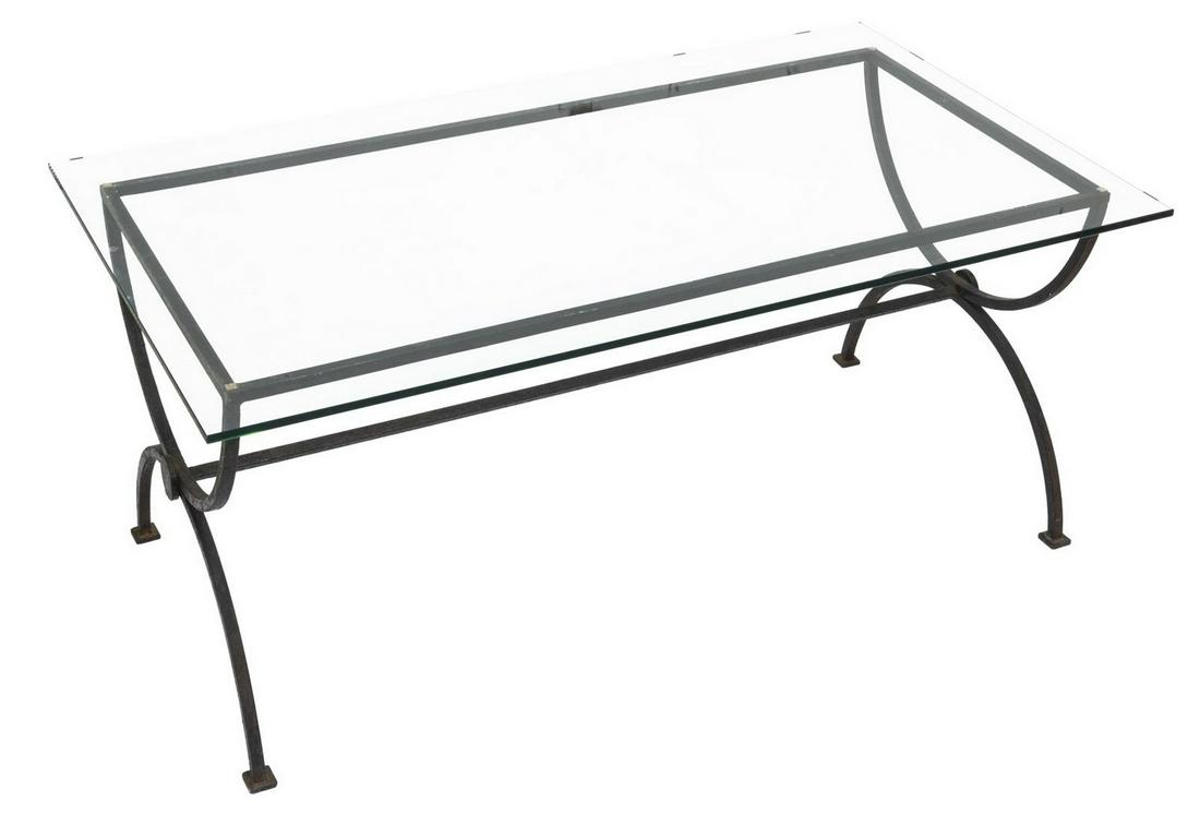 FRENCH MODERN GLASS-TOP IRON COFFEE TABLE (1 of 2)