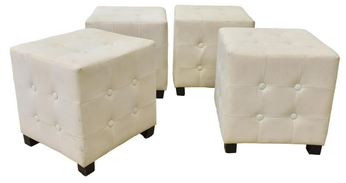 (4) ITALIAN MODERN BUTTONED WHITE FABRIC FOOTSTOOL (1 of 3)