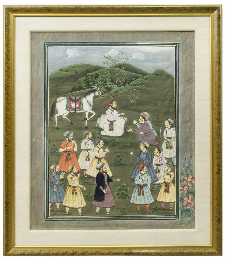 PERSIAN MUGHAL-STYLE FIGURAL PAINTING ON SILK (1 of 3)