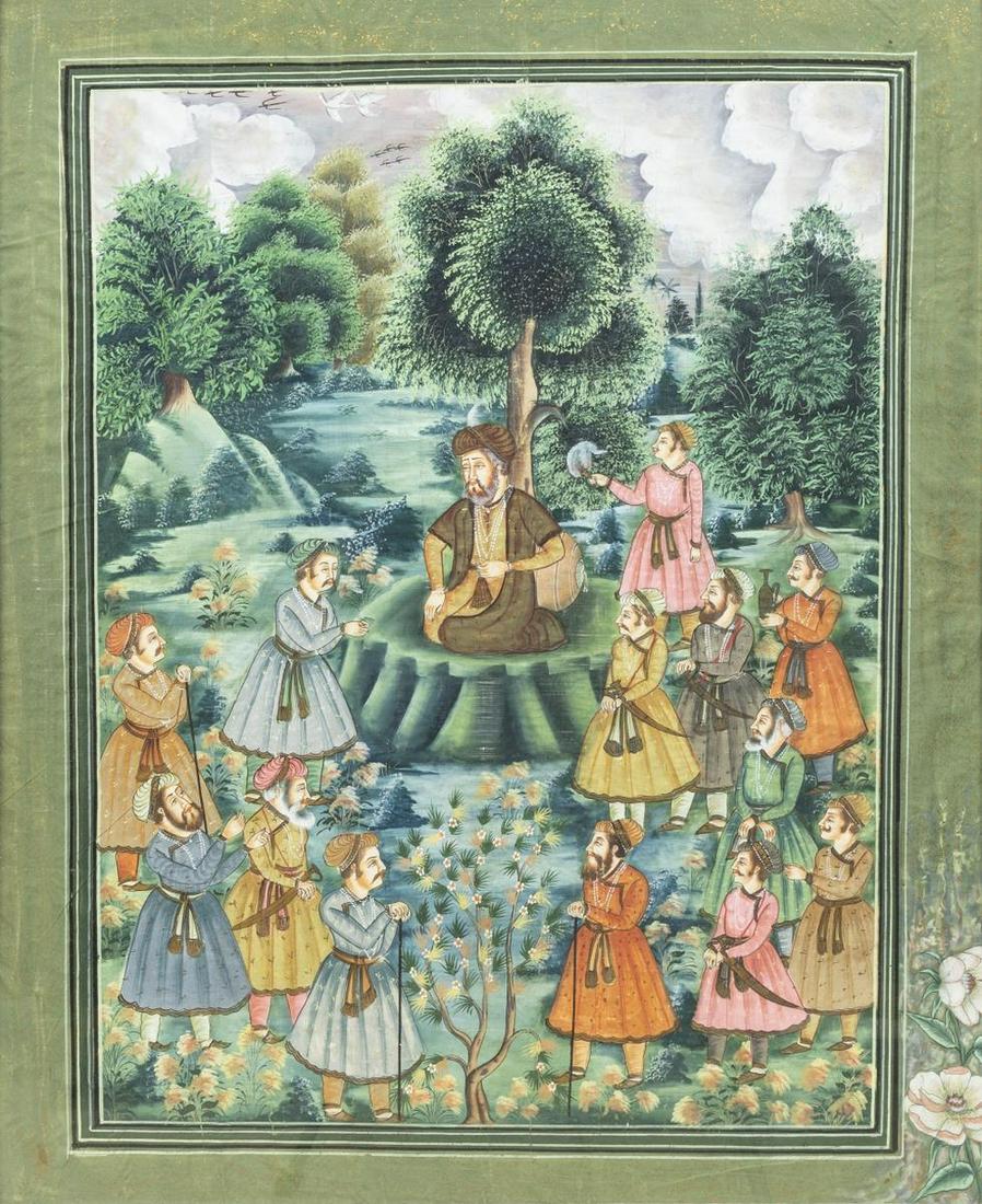 PERSIAN MUGHAL-STYLE FIGURAL PAINTING ON SILK (1 of 3)