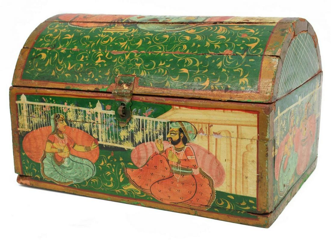 INDO-PERSIAN FIGURAL PAINTED DOMED COFFER (1 of 7)
