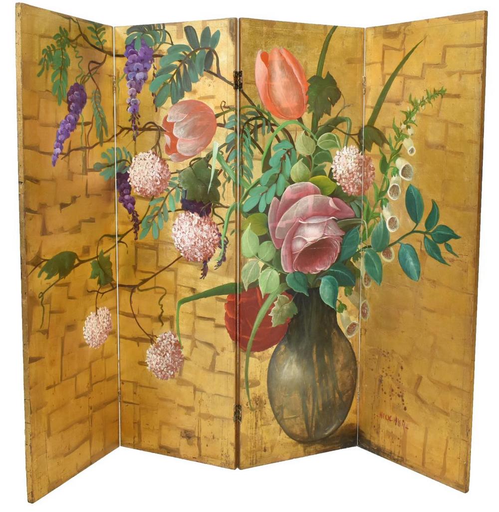 HAND-PAINTED FOUR PANEL FOLDING SCREEN (1 of 4)