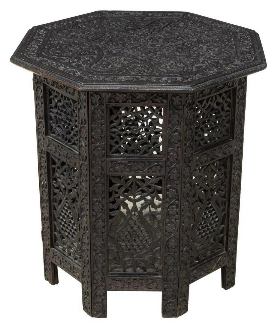 INDIA FLORAL ARABESQUE CARVED HARDWOOD SIDE TABLE (1 of 2)