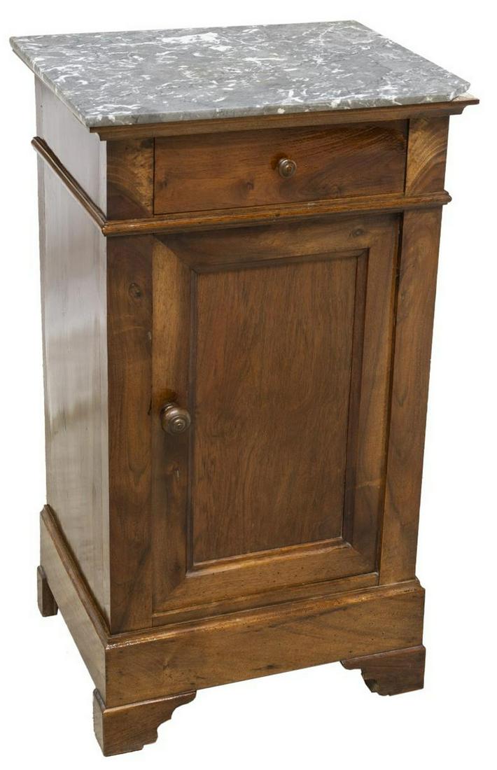 FRENCH LOUIS PHILIPPE MARBLE-TOP WALNUT NIGHTSTAND (1 of 5)