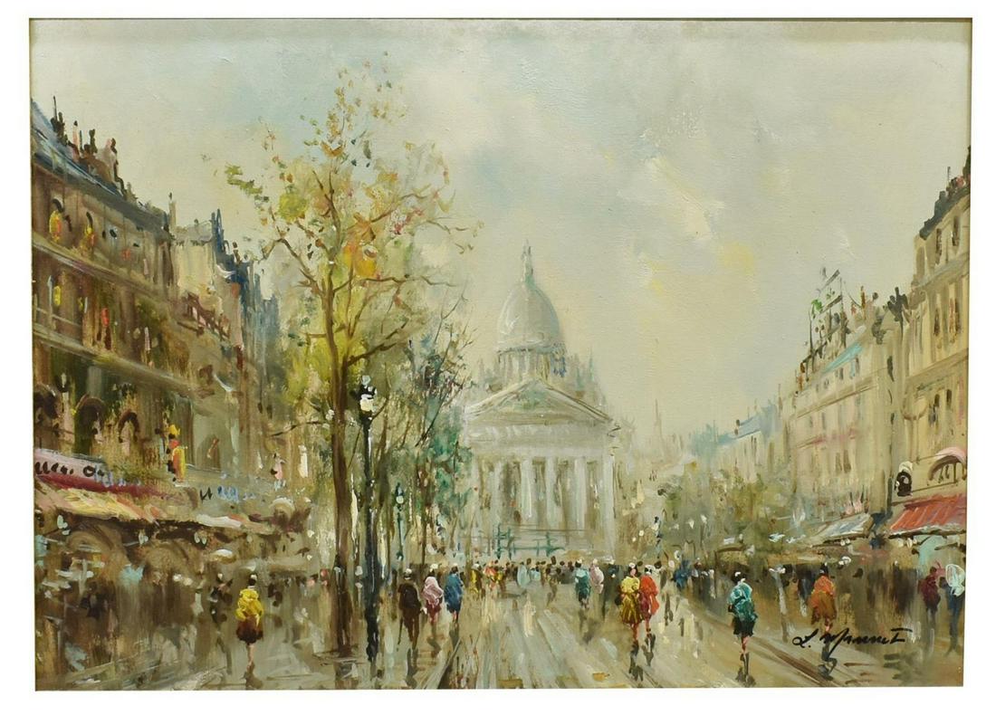 PANTHEON PARIS STREET SCENE PAINTING, L. MANNET (1 of 4)