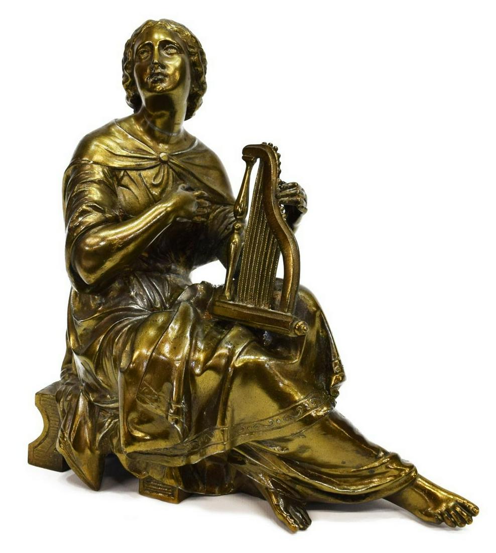 NEOCLASSICAL GILT METAL HARP PLAYER CLOCK TOPPER (1 of 4)