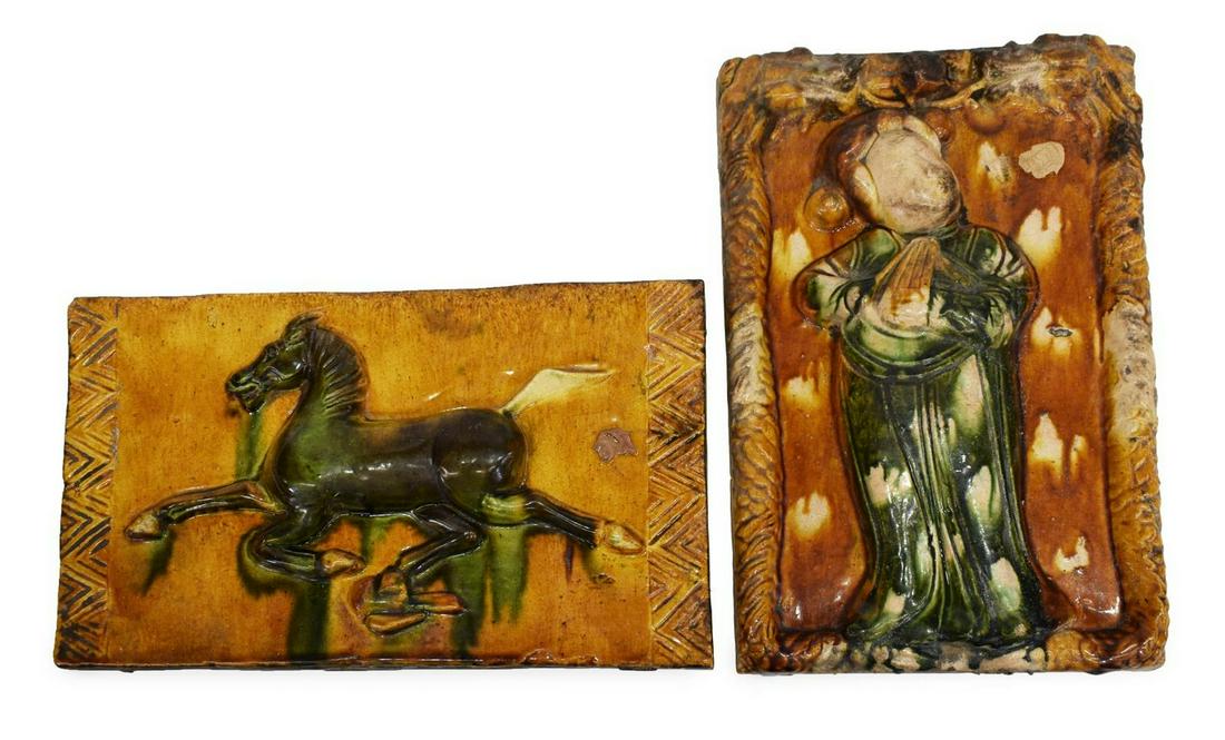 (2) CHINESE CERAMIC GLAZED RELIEF WALL APPLIQUES (1 of 3)