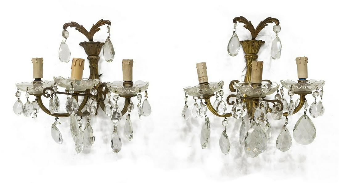 (2) ITALIAN GILT METAL THREE-LIGHT WALL SCONCES (1 of 3)
