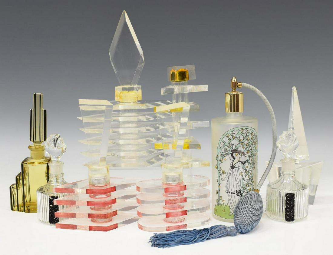 (9) VINTAGE GLASS & LUCITE PERFUME SCENT BOTTLES (1 of 4)