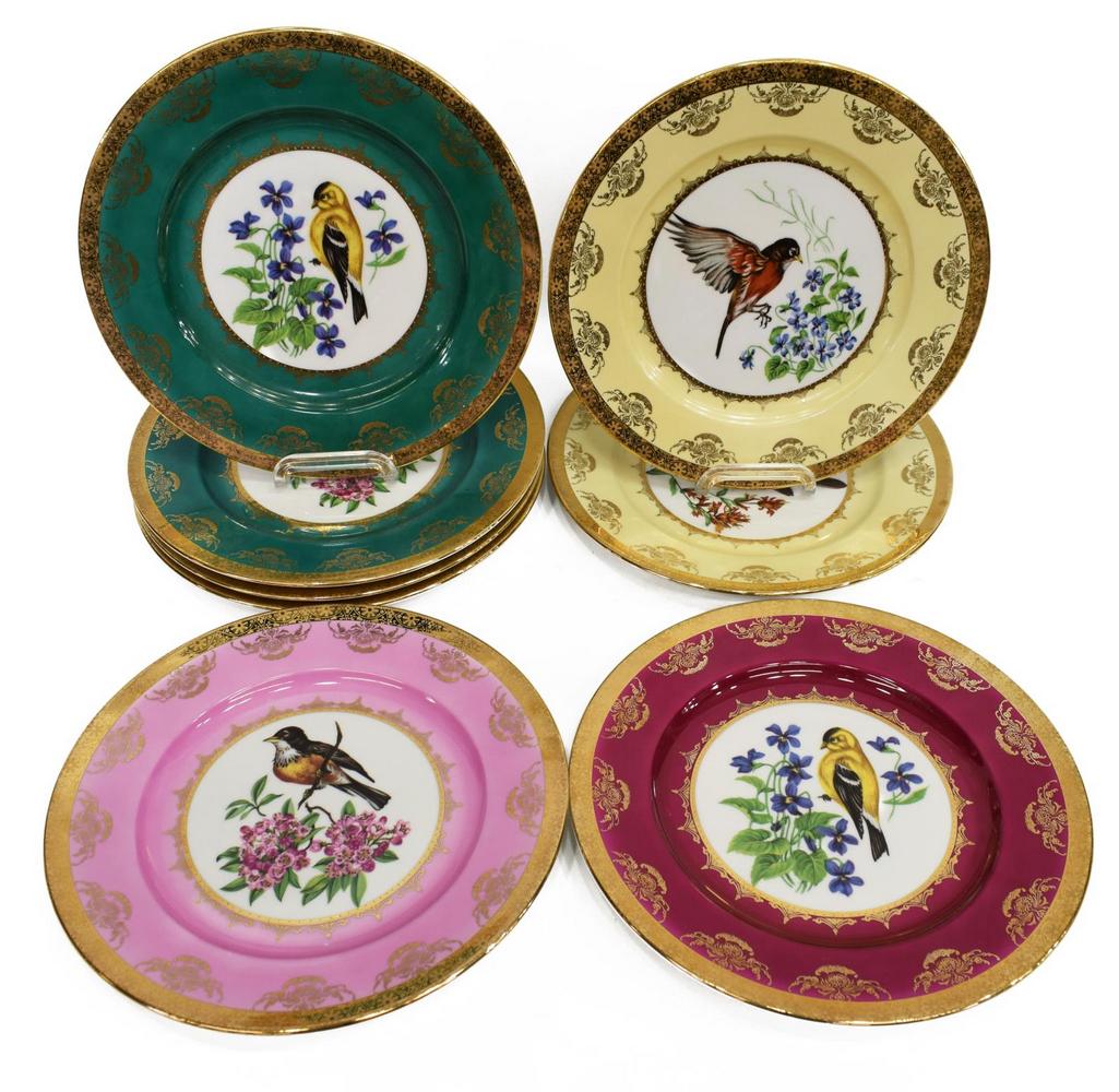 (8) JKW PARCEL GILT PORCELAIN BIRD CABINET PLATES (1 of 4)