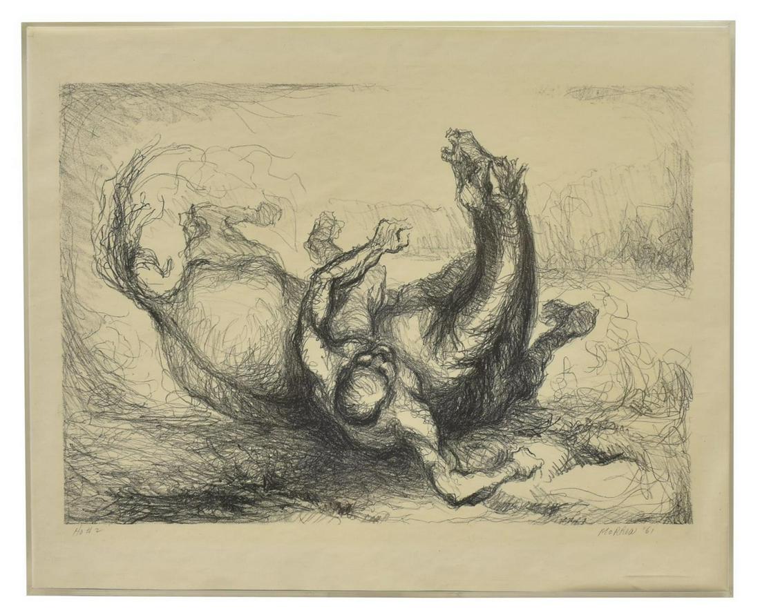 FRAMED LITHOGRAPH, SIGNED MORROW 1961 (1 of 3)