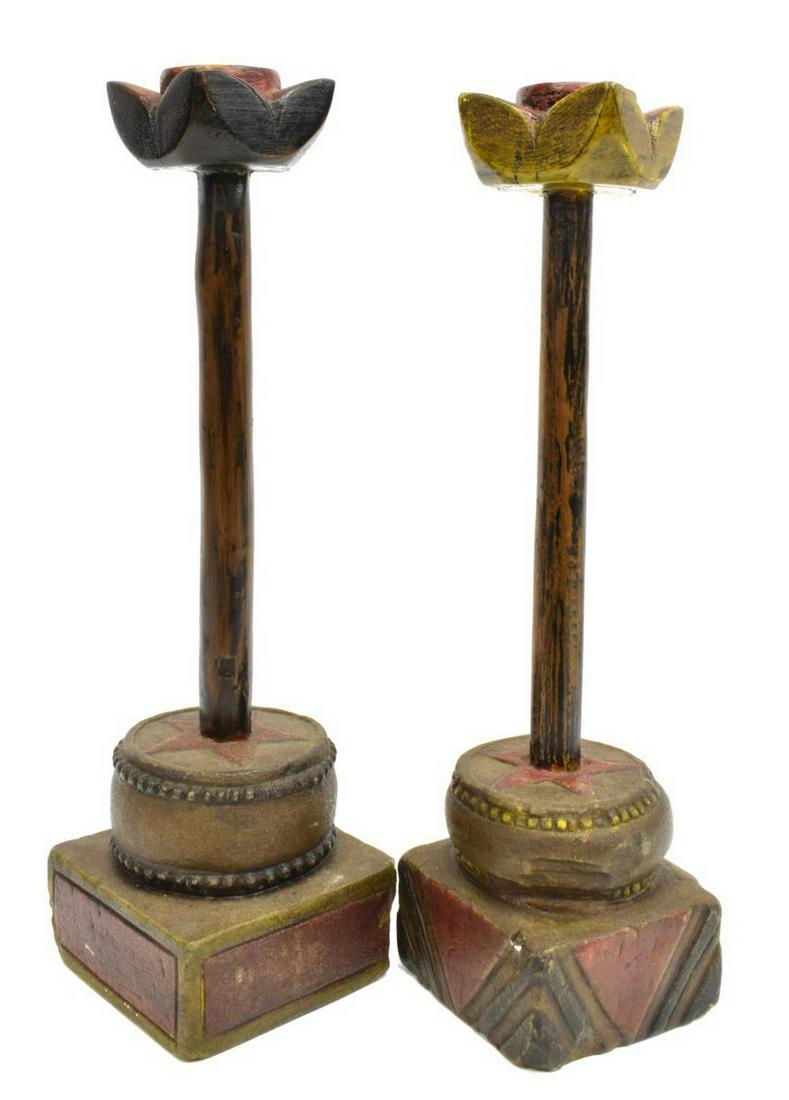 (PR) CHINESE HARDWOOD & CERAMIC CANDLESTICKS (1 of 5)
