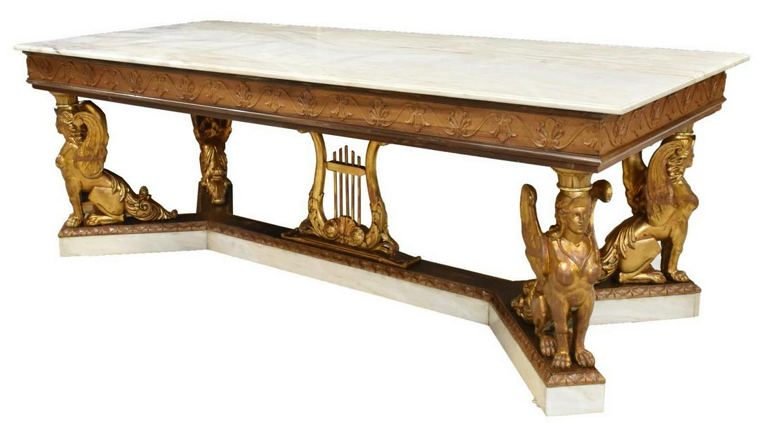 ITALIAN EMPIRE STYLE MARBLE-TOP GILT SPHINX TABLE (1 of 5)