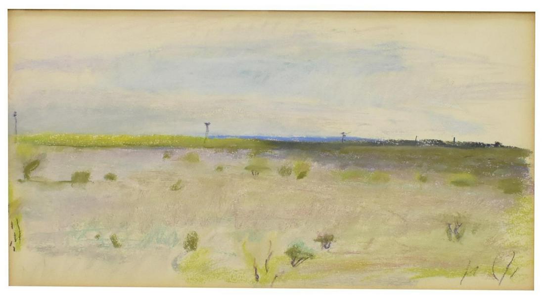 WOLF KAHN (B.1927) PASTEL, 'TOWARD THE RIO GRANDE': Framed pastel drawing on paper, "Toward the Rio Grande I," signed lower right W. Kahn (Wolf Kahn, Germany, United States, b.1927), Meredith Long & Company label verso, sight: approx 8.75"h, 16.25"w, o