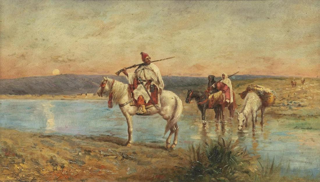 ORIENTALIST PAINTING ON PANEL, ARABIAN HORSEMAN (1 of 4)