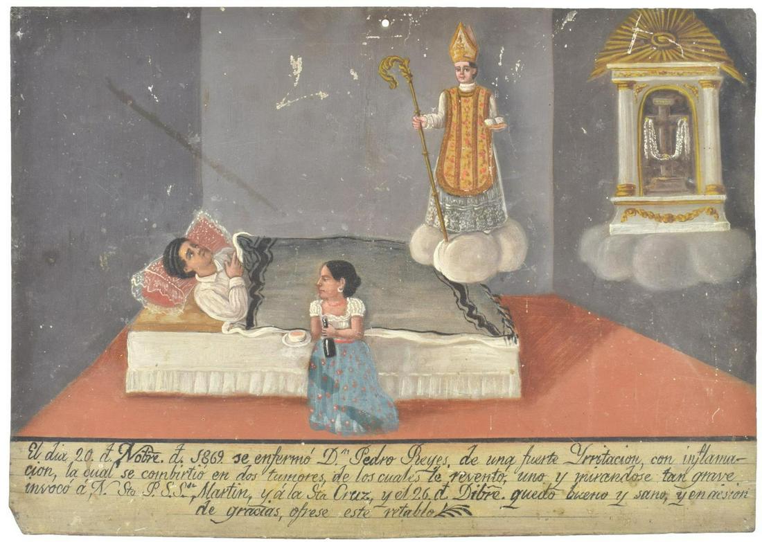 RELIGIOUS EX-VOTO RETABLO, ST MARTIN & HOLY CROSS (1 of 3)