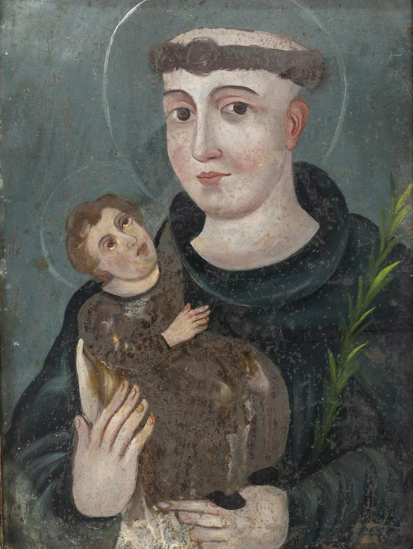 FRAMED RELIGIOUS RETABLO SAINT ANTHONY, MEXICO (1 of 3)
