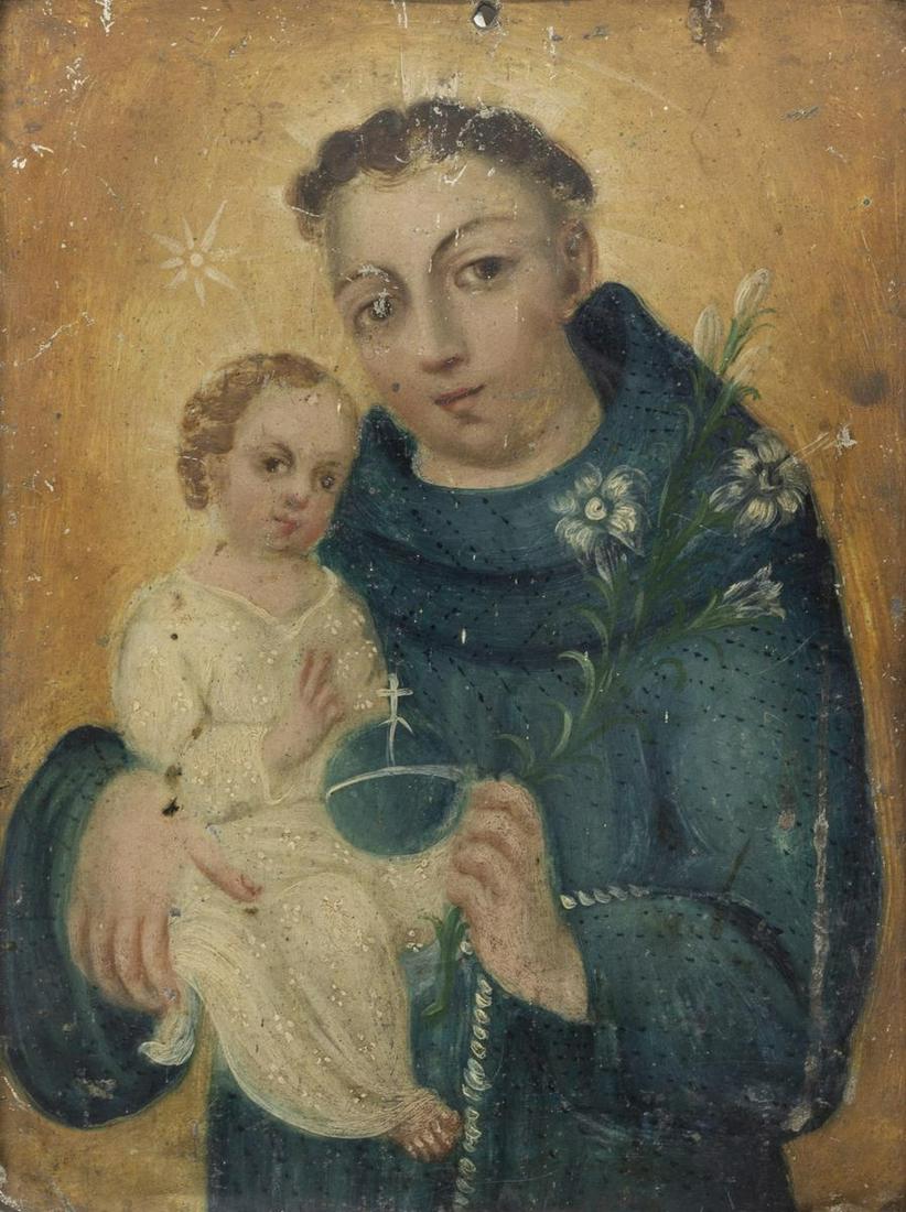 FRAMED RELIGIOUS RETABLO SAINT ANTHONY, MEXICO (1 of 3)