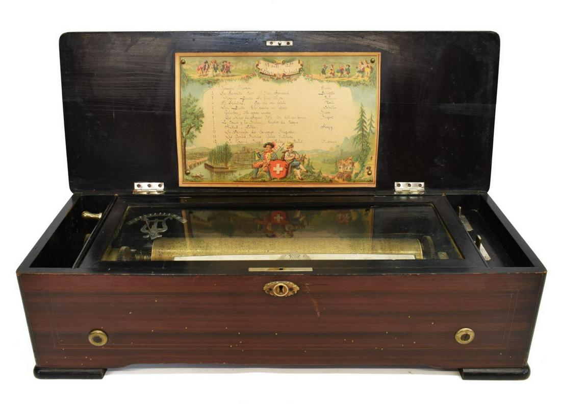 SWISS TWELVE AIRS CYLINDER MUSIC BOX ROSEWOOD CASE (1 of 7)