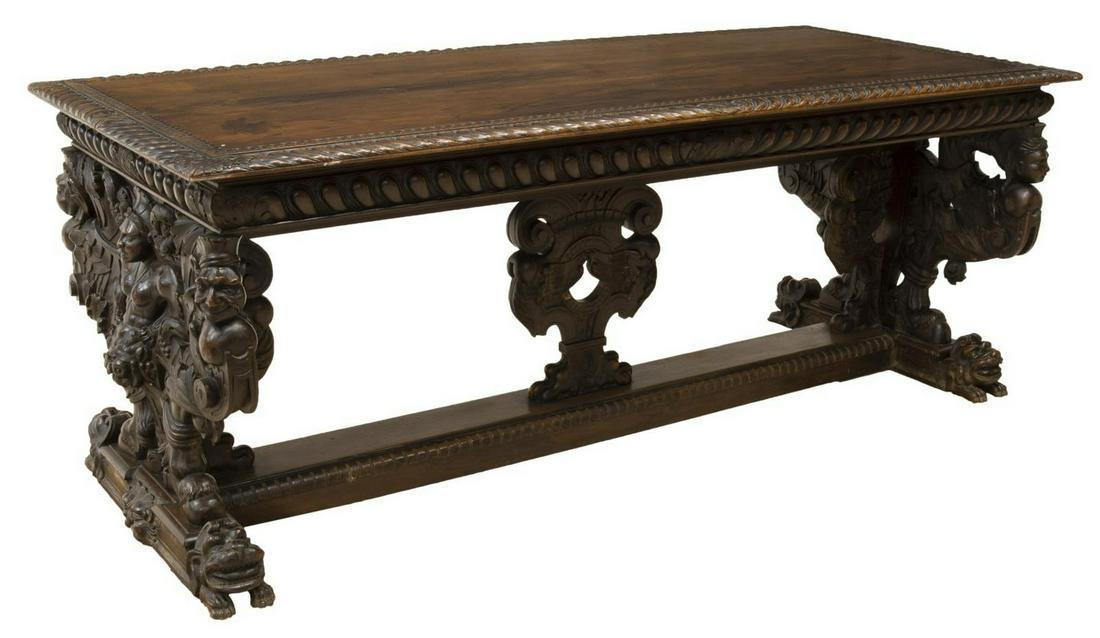 MAGNIFICENT RENAISSANCE REVIVAL LIBRARY TABLE (1 of 6)