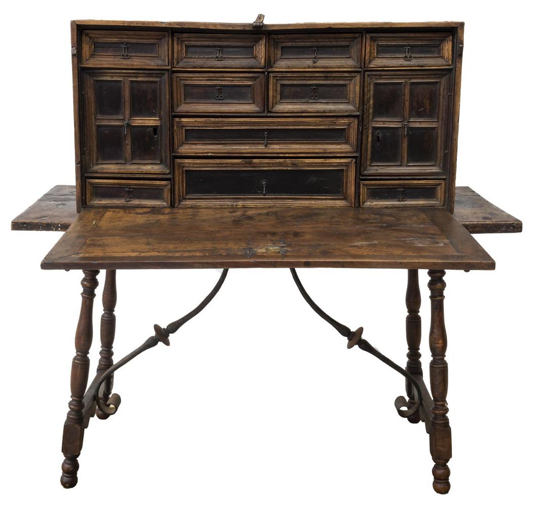 SPANISH WALNUT VARGUENO DOCUMENT CABINET ON STAND (1 of 3)
