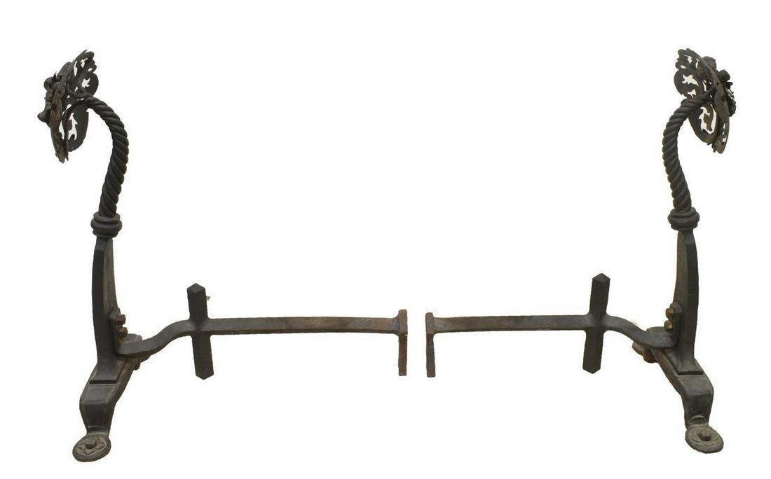 (2) FRENCH WROUGHT IRON FLORAL & FRUIT ANDIRONS (1 of 2)