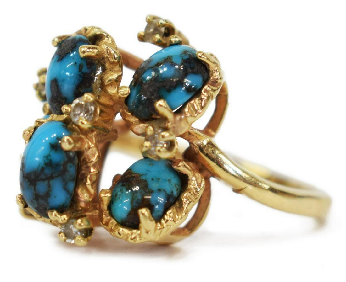 ESTATE AJA 14KT GOLD, TURQUOISE & DIAMOND RING (1 of 5)