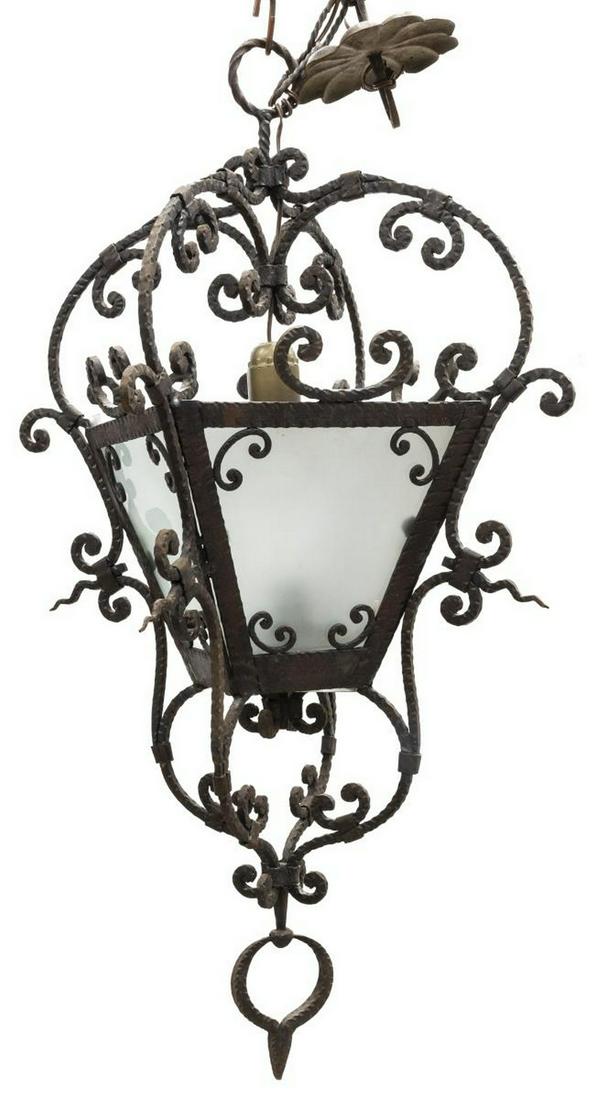 ITALIAN IRON & GLASS TWO-LIGHT CEILING LANTERN (1 of 2)