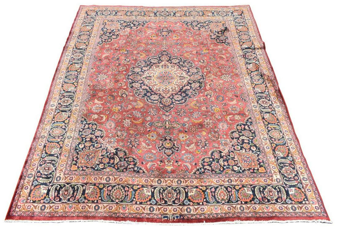 HAND-TIED PERSIAN SIGNED MASHAD RUG, 12'7" X 9'8" (1 of 4)